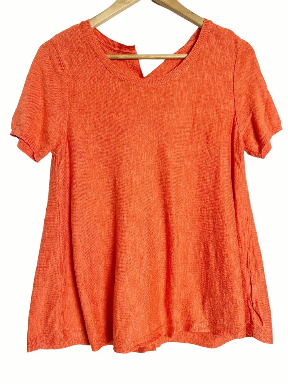 Anthropologie Moth Orange Slub Knit Button-Up Short Sleeve Crew Top Size Small